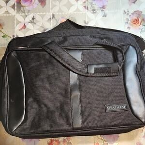 Black Messenger Bag with Structured Shape and Textured Fabric